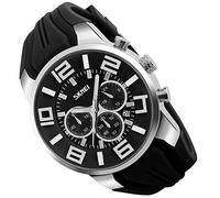 SKMEI Men Watches Silicone Band Young Waterproof Sports Fashion Casual Large Big Face Chronograph Luxury Luminous Analog Quartz Black Wrist Watch Gifts, G9128black, fashion