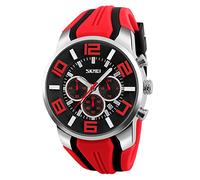 Skmei Mens Big Face Watches YAHE Sports Waterproof Casual Date Calendar Analogue Quartz Wrist Watch with Rubber Band (Red)
