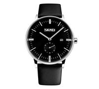 SKMEI Mens Black Classic Watch Genuine Comfort Leather Strap Date Display SK9083