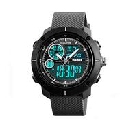 SKMEI Mens Black Dual Time Very Large Digital and Analogue Watch with Extra Comfortable Rubber Strap DG1361