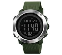 SKMEI Men's Digital Sports Watch 50m Waterproof LED Military Multifunction Smart Watch Stopwatch Countdown Auto Date Alarm, Silver Green, Modern