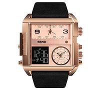 SKMEI Men's Digital Sports Watch, LED Square Large Face Analog Quartz Watch with Multi-Time Zone Waterproof Stopwatch