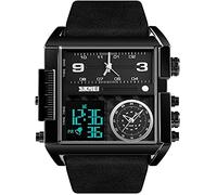SKMEI Men's Digital Sports Watch, LED Square Large Face Analog Quartz Watch with Multi-Time Zone Waterproof Stopwatch