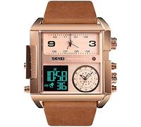 SKMEI Men's Digital Sports Watch, LED Square Large Face Analog Quartz Watch with Multi-Time Zone Waterproof Stopwatch