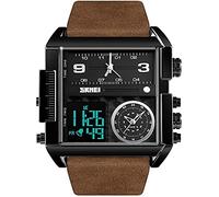SKMEI Men's Digital Sports Watch, LED Square Large Face Analog Quartz Watch with Multi-Time Zone Waterproof Stopwatch