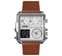 SKMEI Men's Digital Sports Watch, LED Square Large Face Analog Quartz Watch with Multi-Time Zone Waterproof Stopwatch