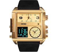 SKMEI Men's Digital Sports Watch, LED Square Large Face Analog Quartz Watch with Multi-Time Zone Waterproof Stopwatch