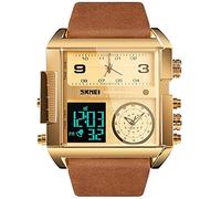 SKMEI Men's Digital Sports Watch, LED Square Large Face Analog Quartz Watch with Multi-Time Zone Waterproof Stopwatch