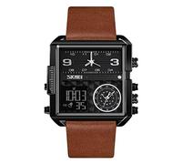 SKMEI Men's Digital Sports Watch, LED Square Large Face Analog Quartz Watch with Multi-Time Zone Waterproof Stopwatch