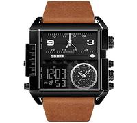 SKMEI Men's Digital Sports Watch, LED Square Large Face Analog Quartz Watch with Multi-Time Zone Waterproof Stopwatch