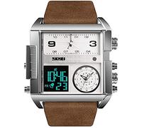 SKMEI Men's Digital Sports Watch, LED Square Large Face Analog Quartz Watch with Multi-Time Zone Waterproof Stopwatch