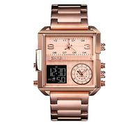 SKMEI Men's Digital Sports Watch, LED Square Large Face Analog Quartz Watch with Multi-Time Zone Waterproof Stopwatch