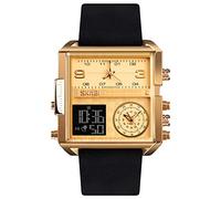 SKMEI Men's Digital Sports Watch, LED Square Large Face Analog Quartz Watch with Multi-Time Zone Waterproof Stopwatch