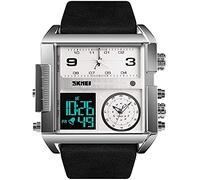 SKMEI Men's Digital Sports Watch, LED Square Large Face Analog Quartz Watch with Multi-Time Zone Waterproof Stopwatch