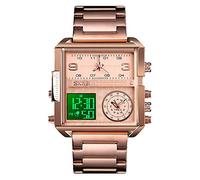 SKMEI Men's Digital Sports Watch, LED Square Large Face Analog Quartz Wrist Watch with Multi-Time Zone Waterproof Stopwatch
