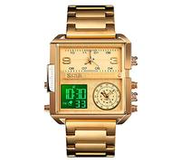 SKMEI Men's Digital Sports Watch, LED Square Large Face Analog Quartz Wrist Watch with Multi-Time Zone Waterproof Stopwatch, Gold-light, 1.78*1.61*0.55 inch, business
