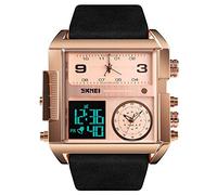 SKMEI Men's Digital Sports Watch, LED Square Large Face Analog Quartz Wrist Watch with Multi-Time Zone Waterproof Stopwatch