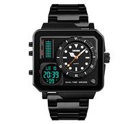 SKMEI Men's Digital Sports Watch, LED Square Large Face Analog Quartz Wrist Watch with Multi-Time Zone Waterproof Stopwatch, Steel Black, 2*1.89*0.55 inch, classic