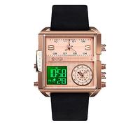 SKMEI Men's Digital Sports Watch, LED Square Large Face Analog Quartz Wrist Watch with Multi-Time Zone Waterproof Stopwatch, Rose Gold Black-light, 1.78*1.61*0.55 inch, business
