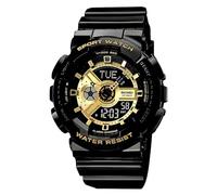 SKMEI Men's Digital Sports Watch LED Square Large Face Analog Quartz Wrist Watch with Multi-Time Zone Waterproof Stopwatch Balck Gold