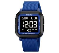 SKMEI Mens Digital Sports Watch Ultra Thin Large Waterproof Stopwatch Countdown Timer Alarm Function Dual LED Back Light Blue Black