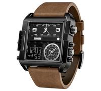 SKMEI Men's Digital Sports Wristwatch, Large Square Dial, Quartz, Multi-Timezone Waterproof Stopwatch