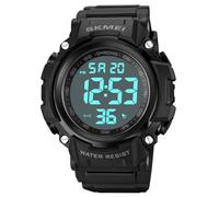 SKMEI Mens Digital Watch Black Waterproof LED Backlight Large Number Display Multifunction Sport Wristwatch