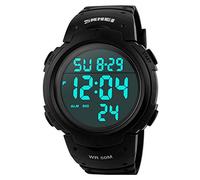 SKMEI Mens Digital Watches Waterproof LED Backlight Large Number Display Multifunction Sport Wristwatch, Black, Digital