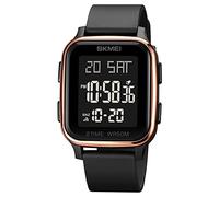 SKMEI Men's Military Digital Sports Watch Ultra-Thin Waterproof Wrist Watches for Men with Stopwatch Countdown Timer Alarm Function Dual Time LED Back Light, 1858-Rose Golden
