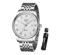 SKMEI Men's Roman Numerals Business Analog Quartz Watch Women Elegant Wrist Watch with Waterproof Couple Watch, SilverStainless-SilverWhite, Men Model