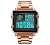 SKMEI Men's Rose Gold Leather Strap Sports Watch with 3 Sub-Dials and LED Backlight