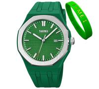 SKMEI Mens Silicone Easy Read Waterproof Sport Casual Fashion Analog Quartz Luminous Wrist Watch Gift for Dad Black, G9299green, Fashionable