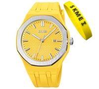SKMEI Mens Silicone Easy Read Waterproof Sport Casual Fashion Analog Quartz Luminous Wrist Watch Gift for Dad Black, G9299yellow, Fashionable