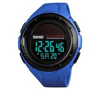 SKMEI Men's Solar Digital Sports Watch, 50M Waterproof Military Outdoor Watches Black Large Face with Stopwatch Alarm Shock Resistant LED