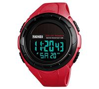 SKMEI Men's Solar Digital Sports Watch, 50M Waterproof Military Outdoor Watches Black Large Face with Stopwatch Alarm Shock Resistant LED