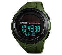 SKMEI Men's Solar Digital Sports Watch, 50M Waterproof Military Outdoor Watches Black Large Face with Stopwatch Alarm Shock Resistant LED