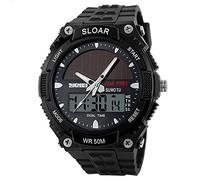 SKMEI Mens Solar Power Dual Time Display Wrist Watch, 165 FT Water Resistant (Black)