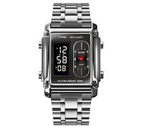 SKMEI Men's Sport Watch Rectangular Dial with 7 Color Optional LED Backlight Multifunction Alarm Clock 12/24 Hours Stop Watch with Rubber Strap - 1868, SILVER STALNLESS STEEL, Classic