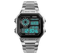 Skmei Men's Stainless Steel Digital Watch (1335), Silver, dress