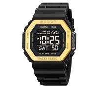 SKMEI Men's Top Brands Digital Mens Waterproof Electronic WristWatches Fashion PU Band Sports Watch relogio Masculino Sport Watch Men, Gold, strap