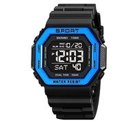 SKMEI Men's Top Brands Digital Mens Waterproof Electronic WristWatches Fashion PU Band Sports Watch relogio Masculino Sport Watch Men, Blue, Classic