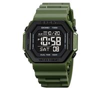 SKMEI Men's Top Brands Digital Mens Waterproof Electronic WristWatches Fashion PU Band Sports Watch relogio Masculino Sport Watch Men, Army Green, Classic