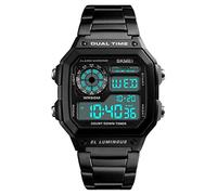 SKMEI Men's Watch Digital Sport Men Wrist Watch Luxury Stainless Steel Waterproof LED Display Wristwatches, Black,