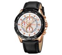 SKMEI Mens Watches Chronograph Analog Quartz Watch Waterproof Elegant Gifts for Men Leather Strap Wrist Watches for Men, Rose Gold Silver, 2.01*1.89*0.58inches, classic