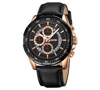 SKMEI Mens Watches Chronograph Analog Quartz Watch Waterproof Elegant Gifts for Men Leather Strap Wrist Watches for Men, Rose Gold Black, 2.01*1.89*0.58inches, classic