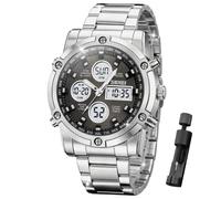 SKMEI Men's Waterproof Analog Digital Chronograph LED Multi-Time Business Watch Stainless Steel 2556-Black Casual