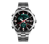 SKMEI Mens Wrist Watch, Waterproof Military Analog Digital Watches with LED Multi Time Chronograph, Stainless Steel Business Watches for Men, 1146-Silver, L, Sports