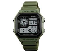 SKMEI Men's Wrist Watch, Digital Sports Watch, Water Resistant, Dual Time Chronograph, Countdown Alarm, Military green, 1.77**1.69*0.51inches, Classic