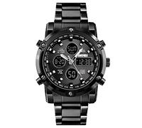 SKMEI Mens Wrist Watch,Stainless Steel Analog Digital Sport Wrist Watch for Men, Black,