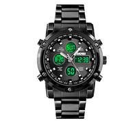 SKMEI Mens Wrist Watch, Waterproof Military Analog Digital Watches with LED Multi Time Chronograph, Stainless Steel Business Watches for Men